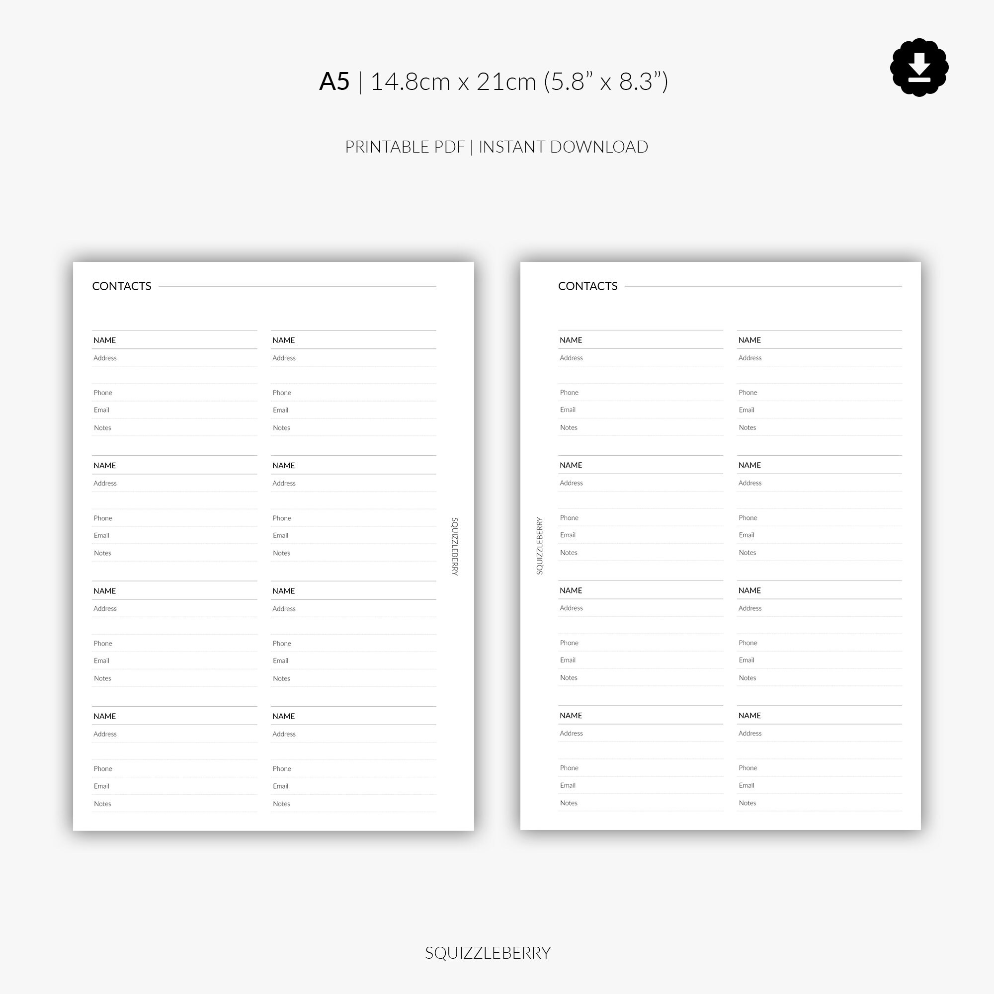 Contacts List Printable Planner, Business Contacts, Address Book Page ...