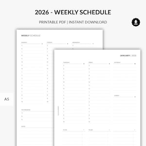 Druckbarer Wochenplaner, Woche auf 2 Seiten, Woche auf einen Blick, Wochenplaner, Wochenplaner in A5 druckbare Seiten PDF