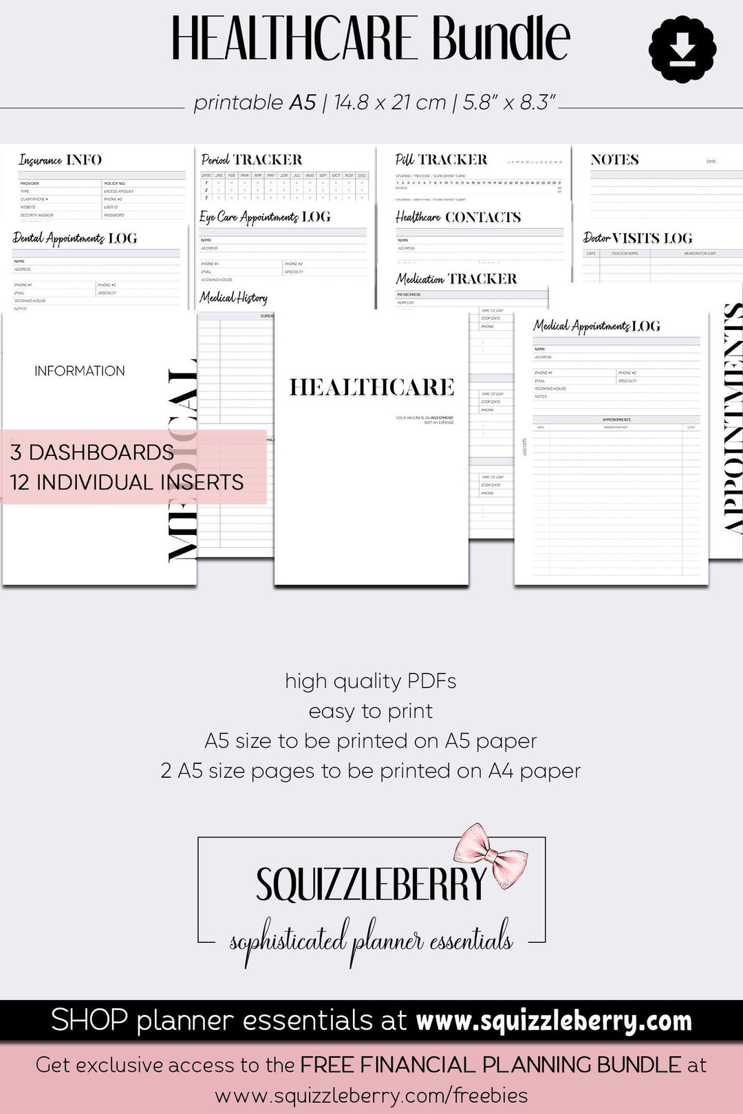 Medical Planner Printable Bundle, Health Planner, Pill Tracker, Period ...