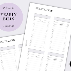 Yearly Bills Planner Printable, Bill Payment Tracker, Bill Organizer, Monthly Bill Tracker, Expense Tracker, Debt Tracker, Personal Inserts