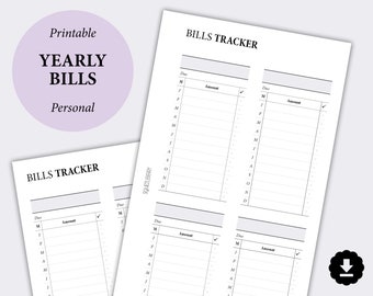 Yearly Bills Planner Printable, Bill Payment Tracker, Bill Organizer, Monthly Bill Tracker, Expense Tracker, Debt Tracker, Personal Inserts