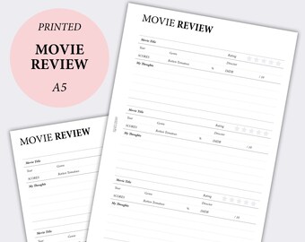 印刷された映画レビュー、ファイロファックス A5 インサート、ミニマリスト プランナー、映画トラッカー、観るべき映画、映画愛好家インサート、A5 プランナーインサート