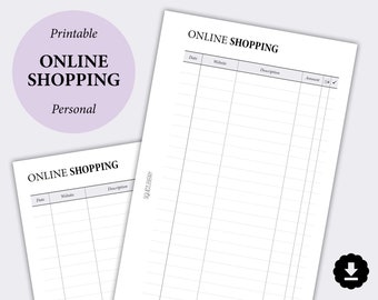 Online Shopping Tracker Planner Printable, Shopping List, Budget Planner, Personal Planner, Organization Insert, Online Purchases Log