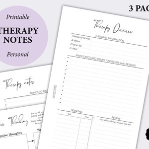 Utskrivbar terapianteckningsplanerare, personliga utvecklingssidor för psykisk hälsa, depressionsdagbok, positivt tänkande ark, personliga planeringsinlägg