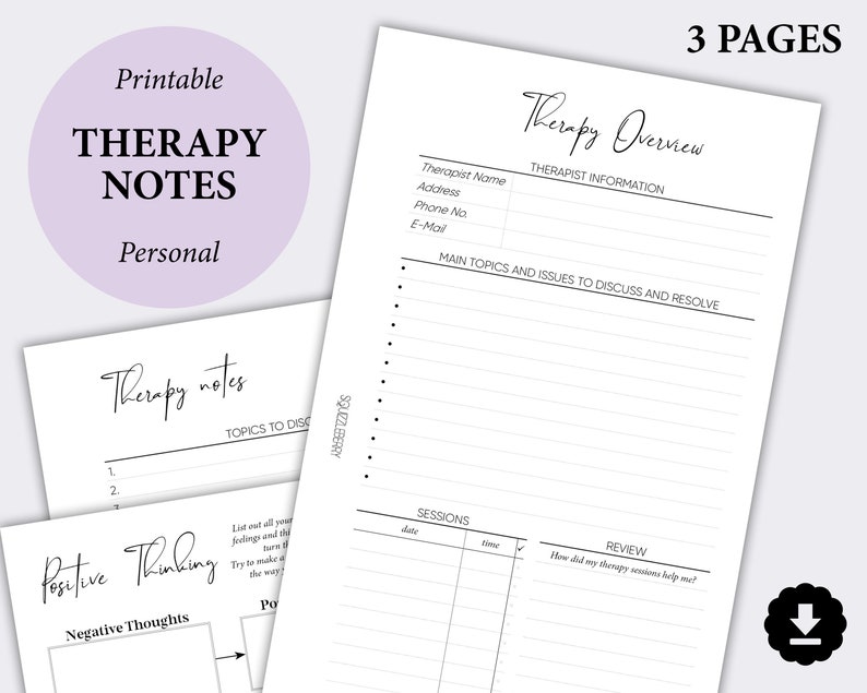 Therapy Notes Planner Printable Mental Health Personal Growth | Etsy