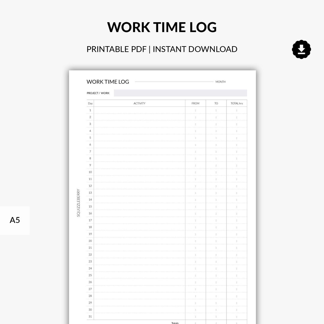 Work Time Planner Printable, Time in and Out, Timesheet Tracker, Time ...