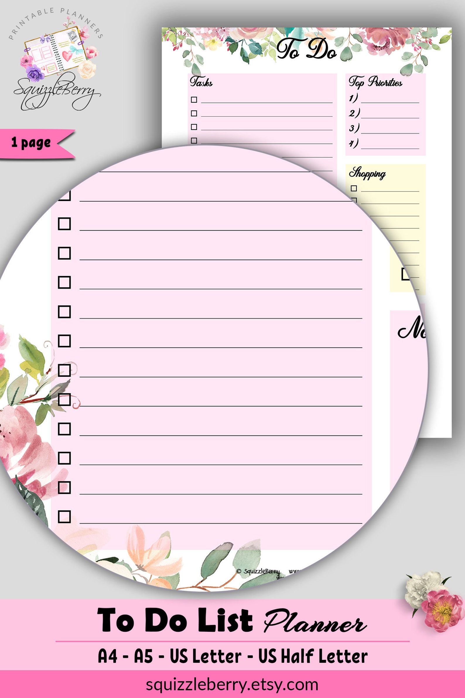 Pink To Do List Printable To-Do Printable with Grocery List | Etsy