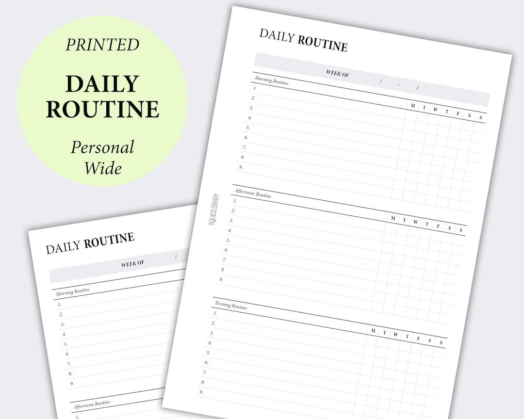Routine Inerts PRINTED Planner Inserts, Habit Tracker, Daily Routine Chart, Minimalist ...