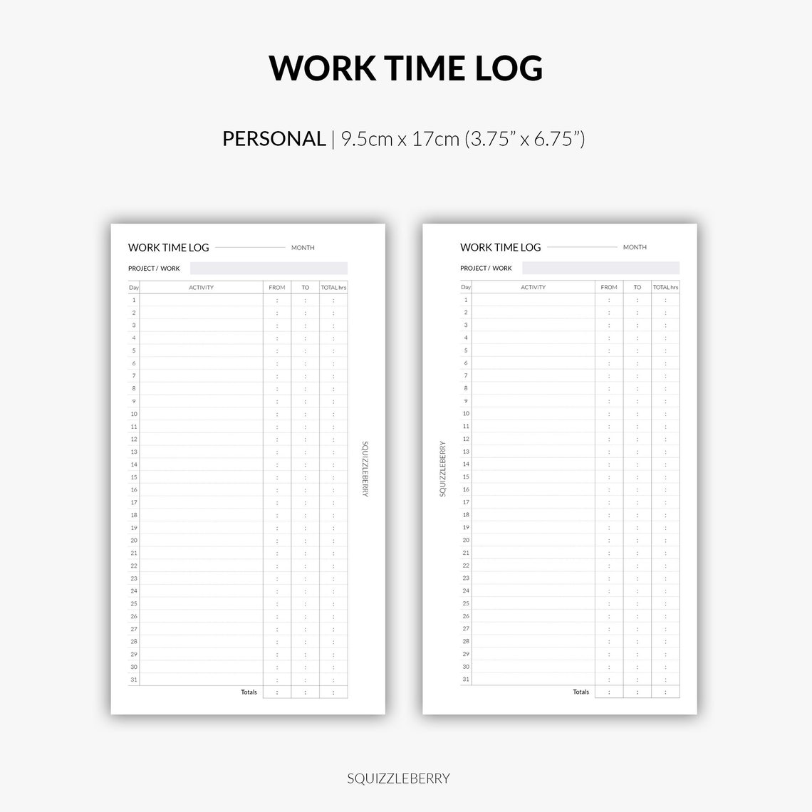 Working Hours Insert Planner Printable, Time in and Out, Timesheet ...