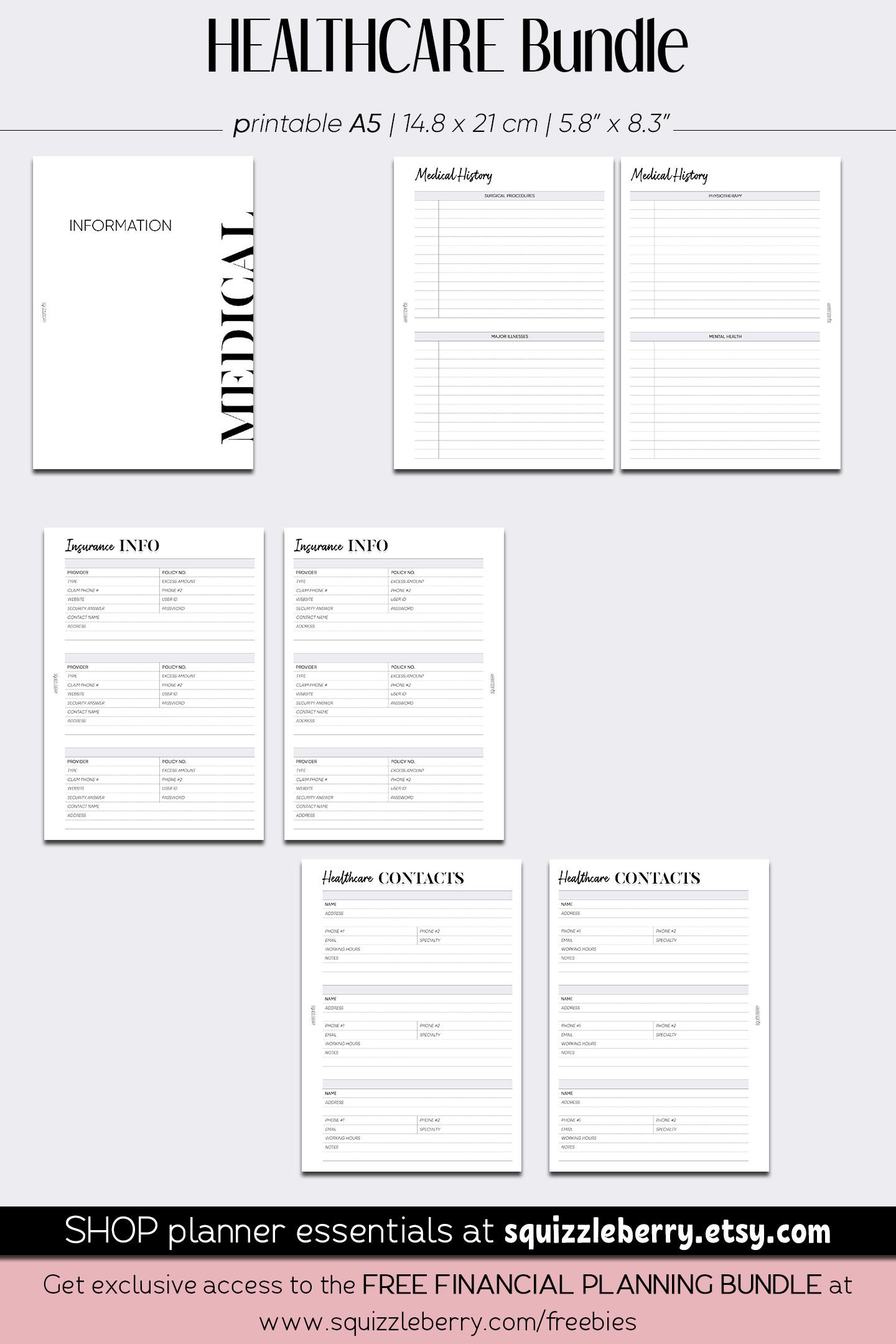Medical Planner Printable Bundle, Health Planner, Pill Tracker, Period ...