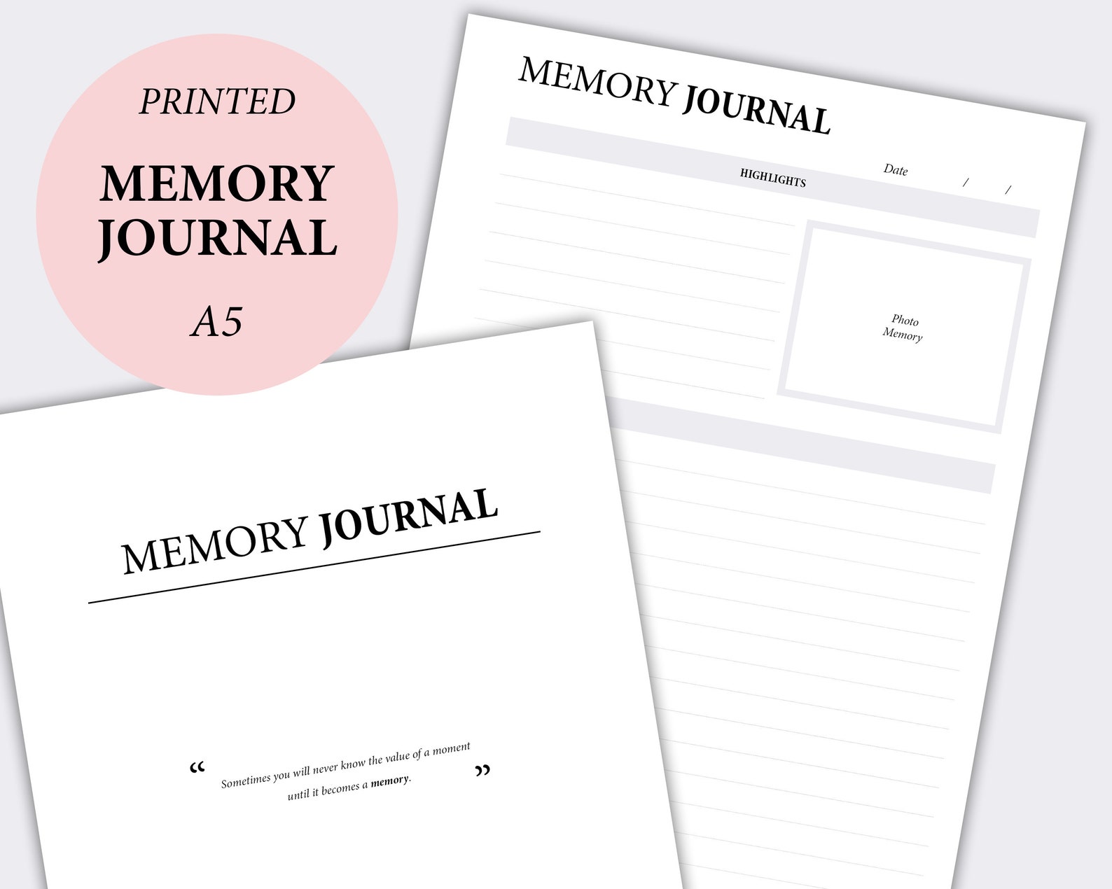 PRINTED Memory Journal, Writing Journal, Daily Thoughts Pages, Memory ...