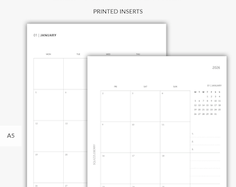 PRINTED 2026 Month on 2 Pages, Mo2P, Monthly Planner, Monthly Overview, 2026 Planner, Month at a Glance, Dated Calendar, A5 Planner Insert