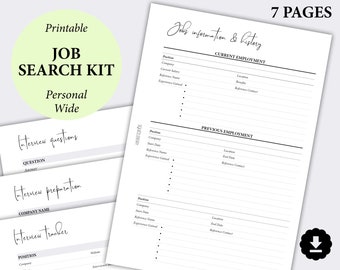 Job Search Planner Printable, Career Planner, Job Interview Pages, Job Application Inserts, Employment Worksheet, Personal Wide Planner