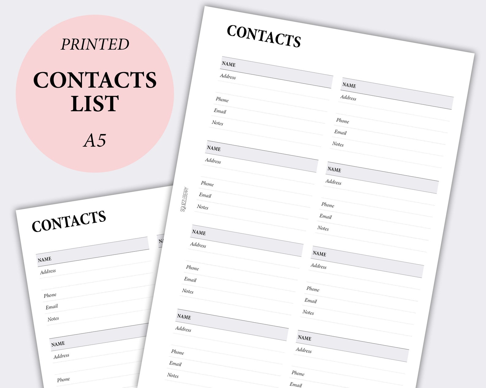 PRINTED Contacts List Business Contacts Address Book Page Etsy