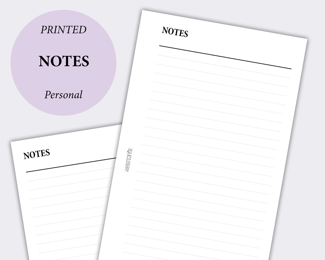 PRINTED Notes Pages, Lined Paper, Punched Notepaper, Planner Refill for ...