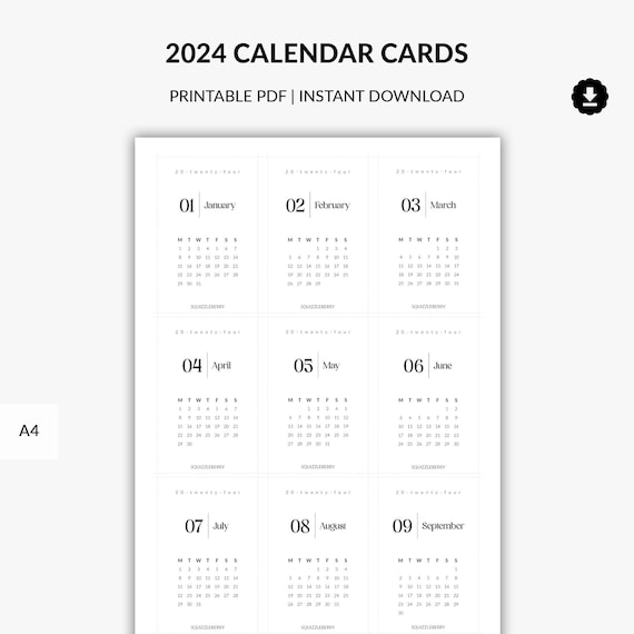 2024 Printable Calendar Cards Minimal Design Monthly Planner Cards Planner  Pocket Cards 2024 Dated PDF Journaling Cards Mini Cards - Etsy