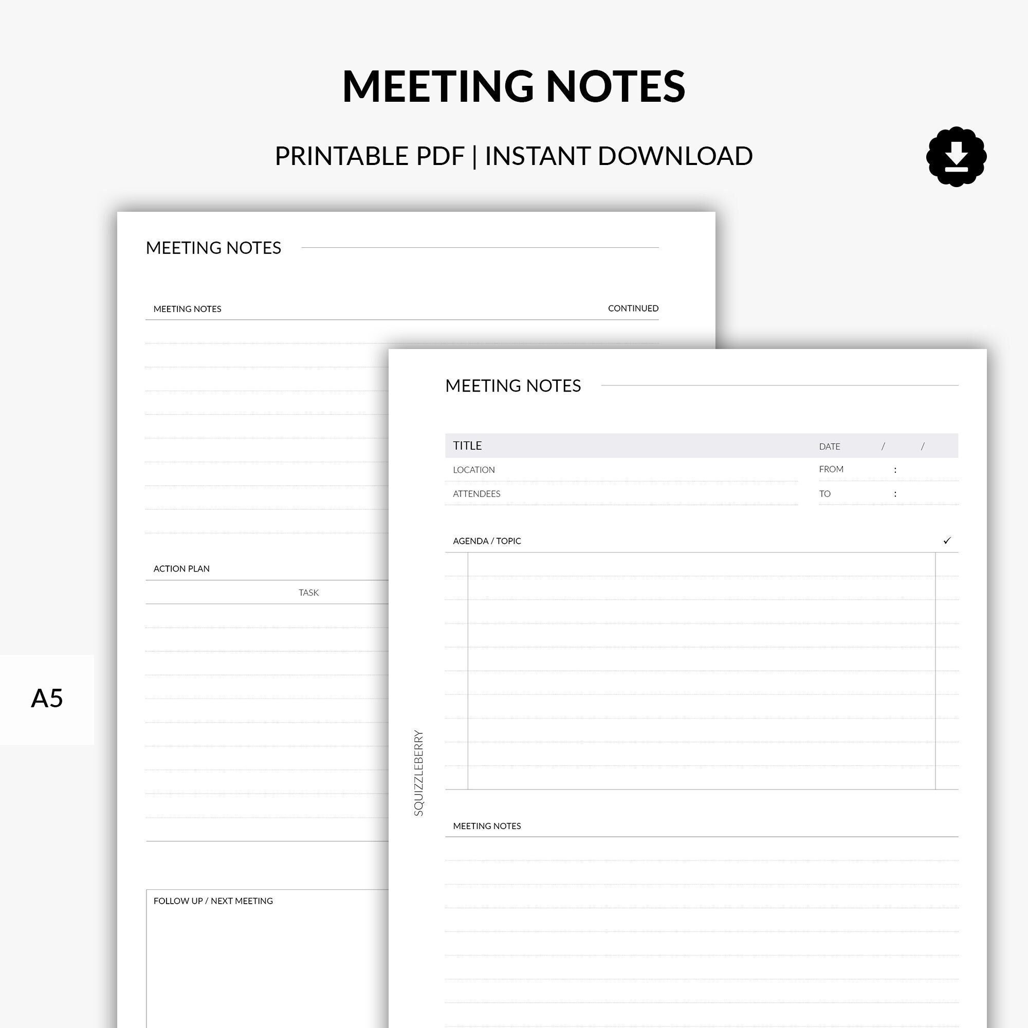 Meeting Notes Planner Inserts