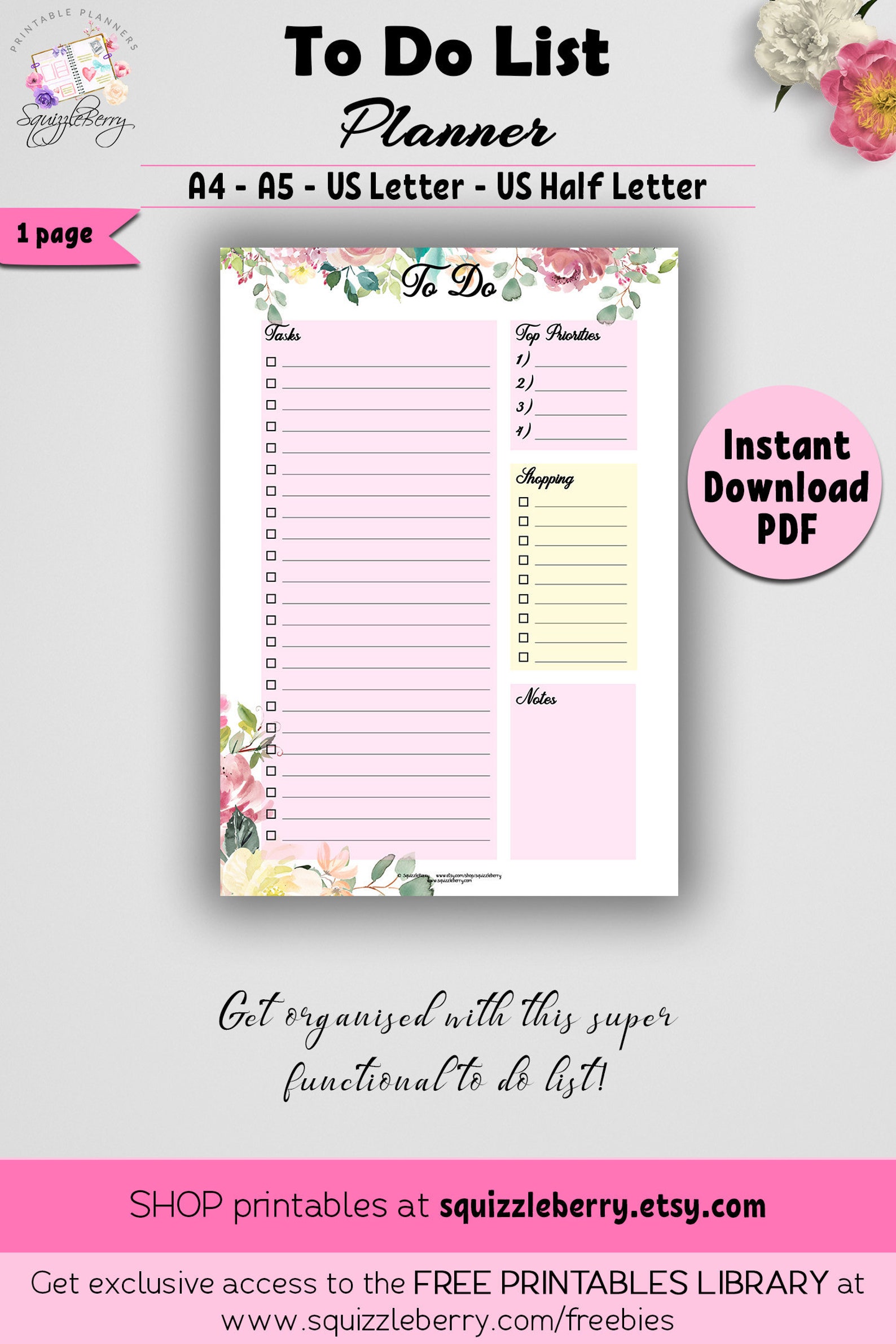 Pink To Do List Printable To-Do Printable with Grocery List | Etsy