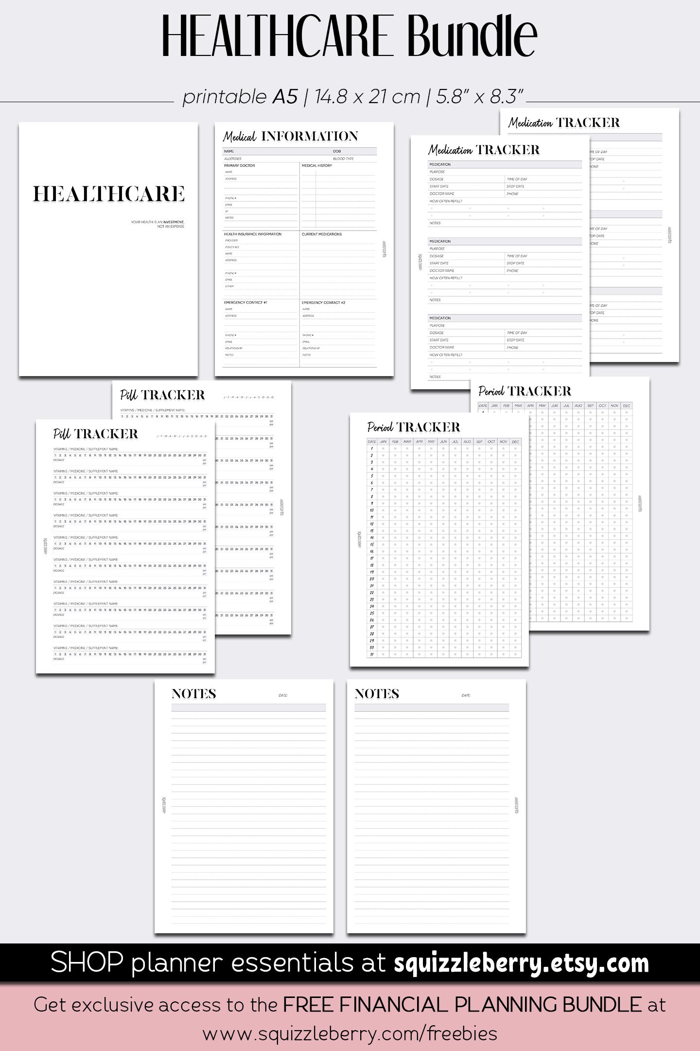 Medical Planner Printable Bundle, Health Planner, Pill Tracker, Period ...