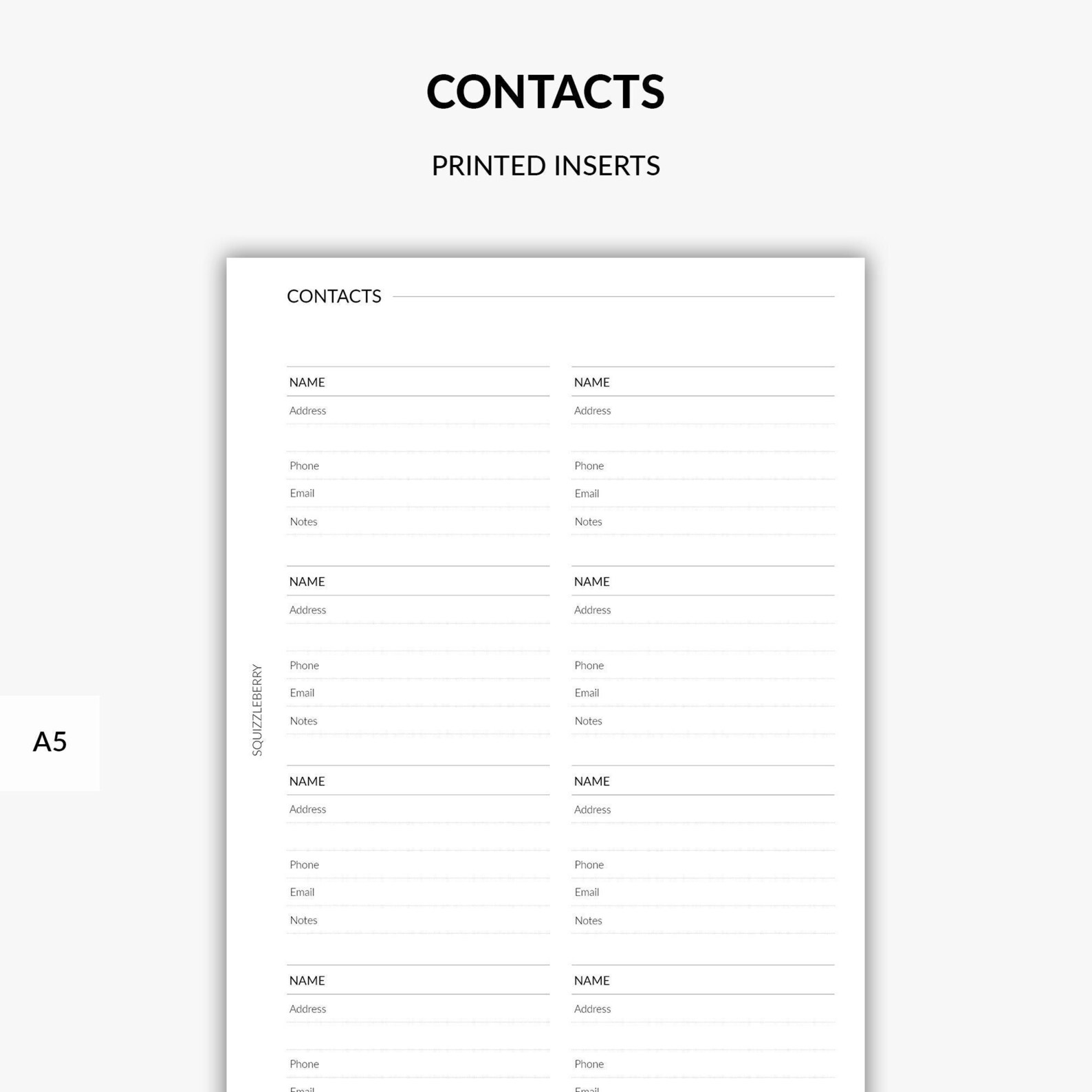PRINTED Contacts List, Business Contacts, Address Book Page, Contacts ...