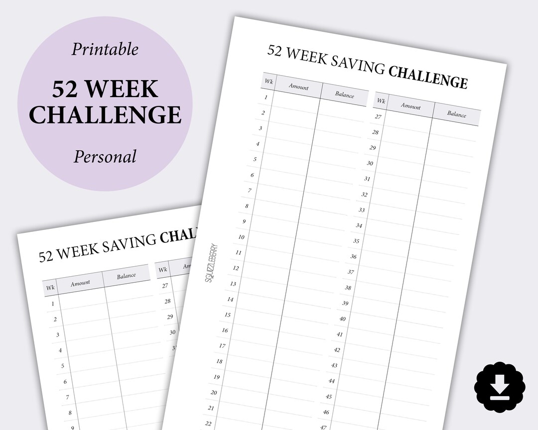 52 Week Challenge Printable Planner Savings Challenge - Etsy