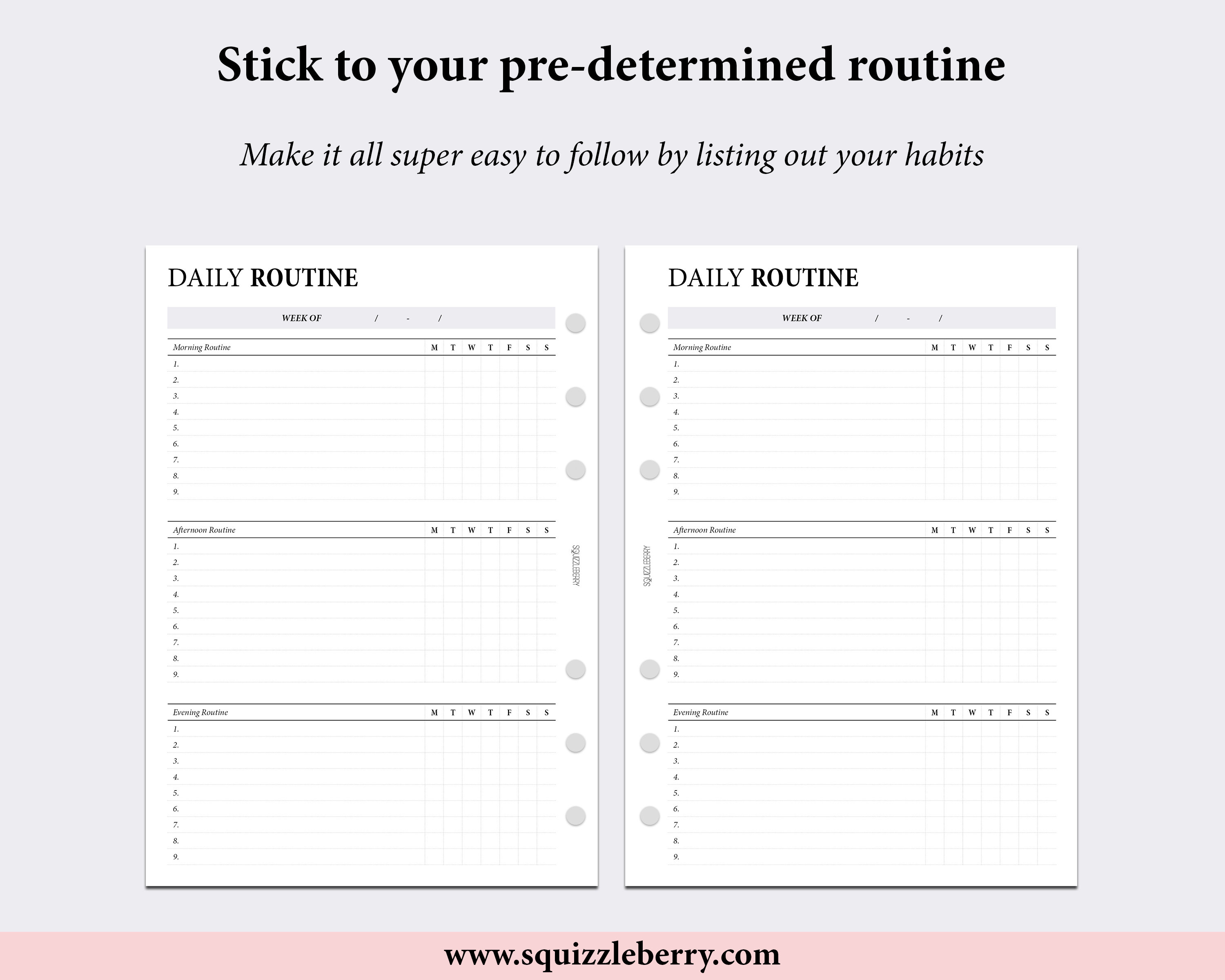 Routine Inerts PRINTED Planner Inserts, Habit Tracker, Daily Routine Chart, Routine ...