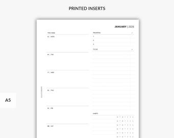 2026 Weekly Planner PRINTED, 2026 Dated Inserts, Week on 1 Page, Week at a Glance, Agenda Weekly, Wo1P Planner in A5 Printable Pages