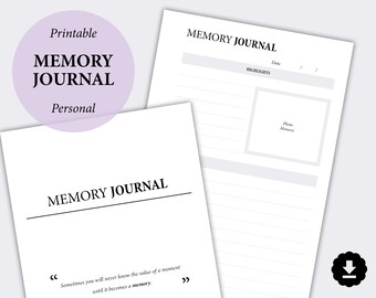 Memory Journal Planner Printable, Writing Journal, Daily Thoughts Pages, Memory Keeping, Daily Self Care, Photo Journal, Minimal Personal