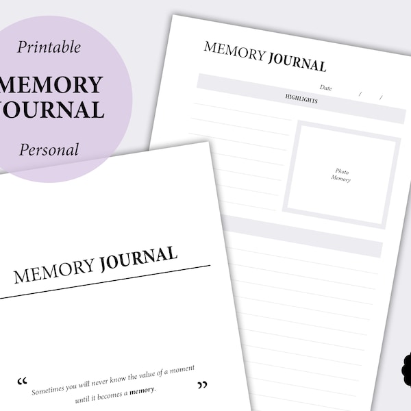 Memory Journal Planner Printable, Writing Journal, Daily Thoughts Pages, Memory Keeping, Daily Self Care, Photo Journal, Minimal Personal