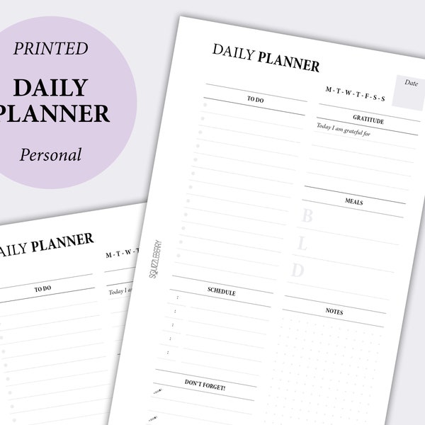 PRINTED Daily Planner, Productivity Planner, Undated Planner and Day organizer, Daily schedule with Gratitude Journal and To Do List