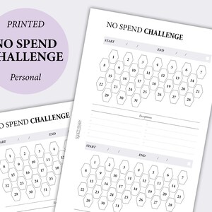 GEDRUKT geen uitgaven uitdaging, besparingen uitdaging, besparingen grafiek, onkostentracker, geen spend month, spaarplanner, geld uitdaging