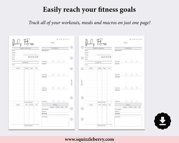 DAILY Fitness Planner, Weight Loss Tracker, Daily Workout
