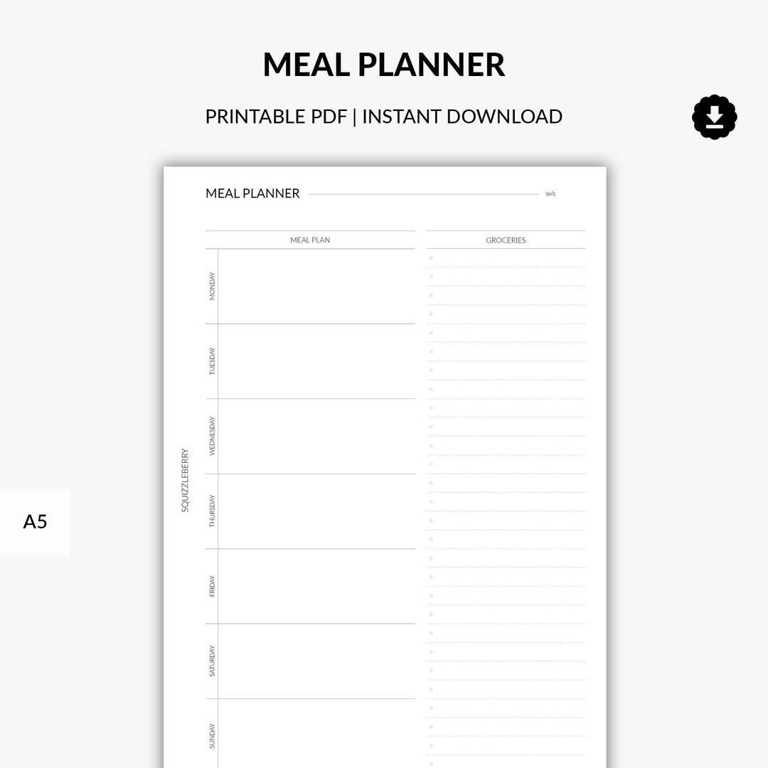 Weekly Meal Planner Printable With Grocery List, Minimal Shopping List ...