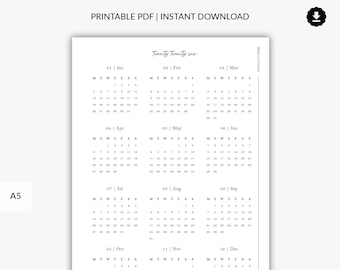 2026 Printable A5 Calendar, Minimalist Calendar, 2026 Wall Planner, Office Calendar, A5 Planner Insert,  2026 Planner Printable