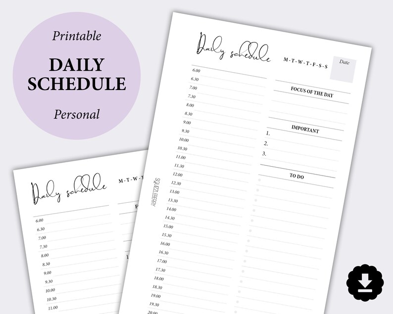 Daily Hourly Schedule Planner Printable 30 Minute Planner | Etsy
