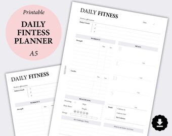 Daily Fitness Planner Printable, Food Diary, Exercise Planner, Meal Log, Food Journal, Calorie Tracker, Workout Tracker, Weight Loss Journal