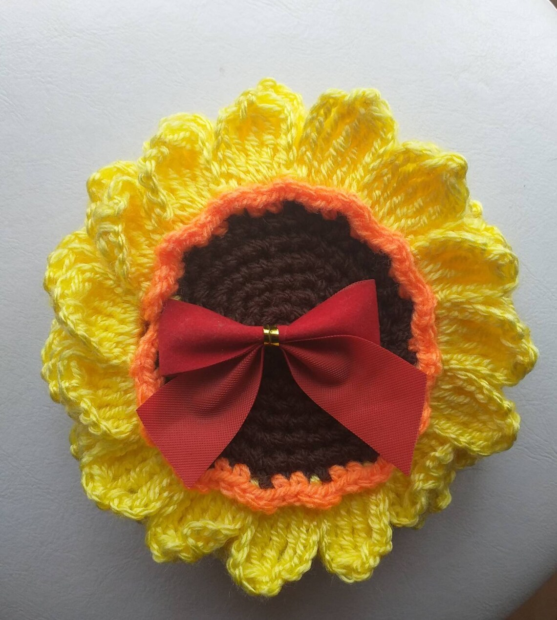 Sunflower Sunflower Crochet Sunflower Coaster Sunflower Etsy