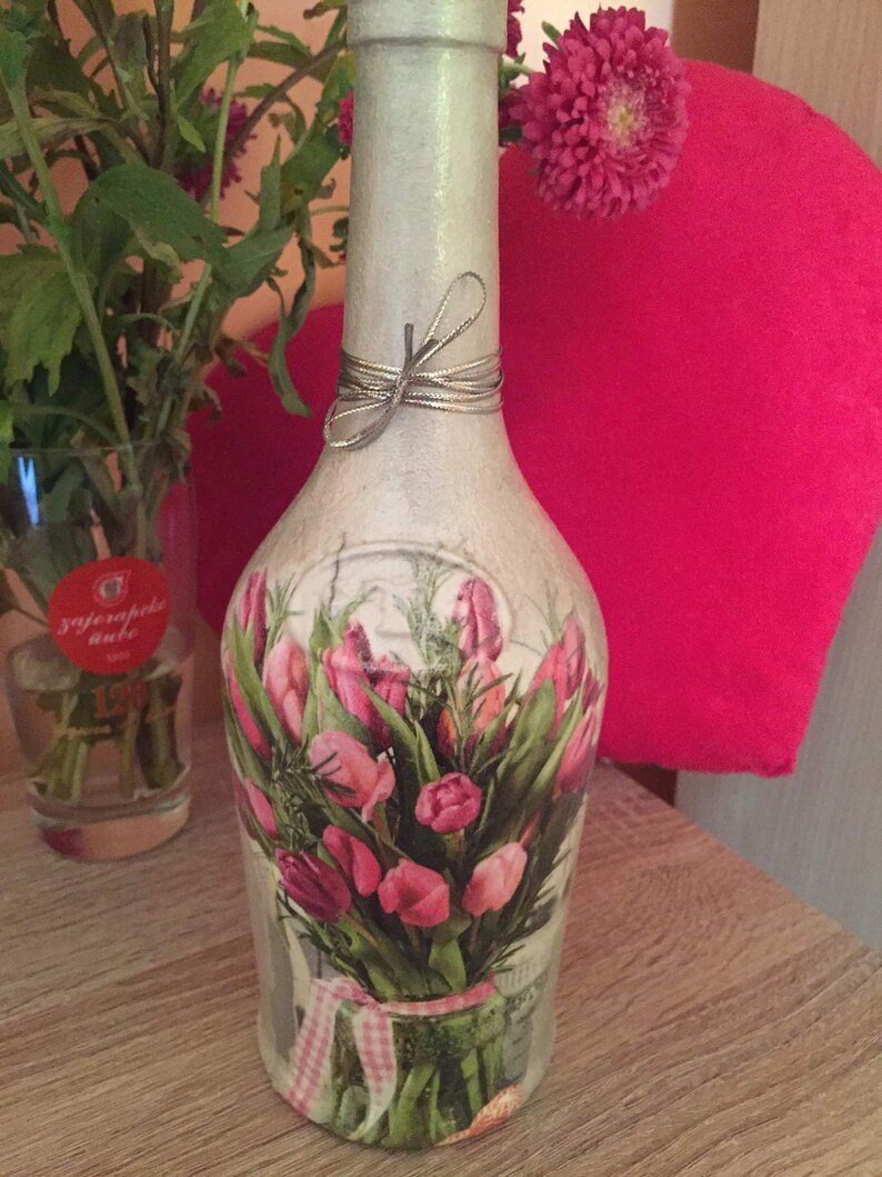 Decoupage napkin bottle. Decoupage jars shabby with napkin Etsy