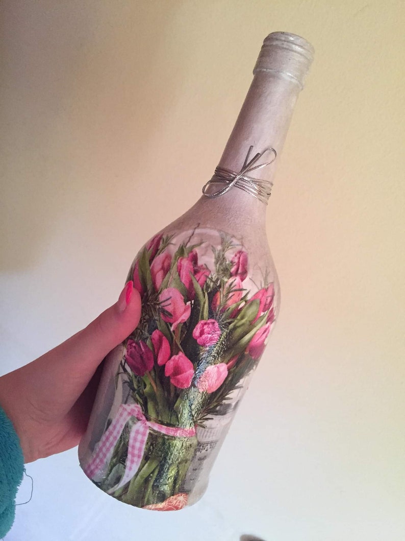 Decoupage napkin bottle. Decoupage jars shabby with napkin Etsy