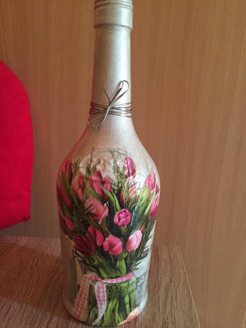 Decoupage napkin bottle. Decoupage jars shabby with napkin Etsy