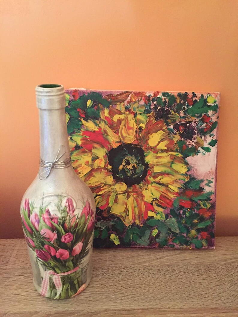 Decoupage napkin bottle. Decoupage jars shabby with napkin Etsy