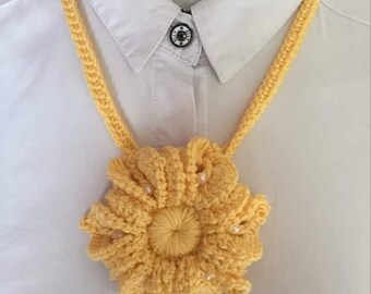 Necklace sunflowers Crochet jewelry Crochet collar Crochet sunflowers Neck wrap Decoration neck Crochet flowers Yellow  gold necklace