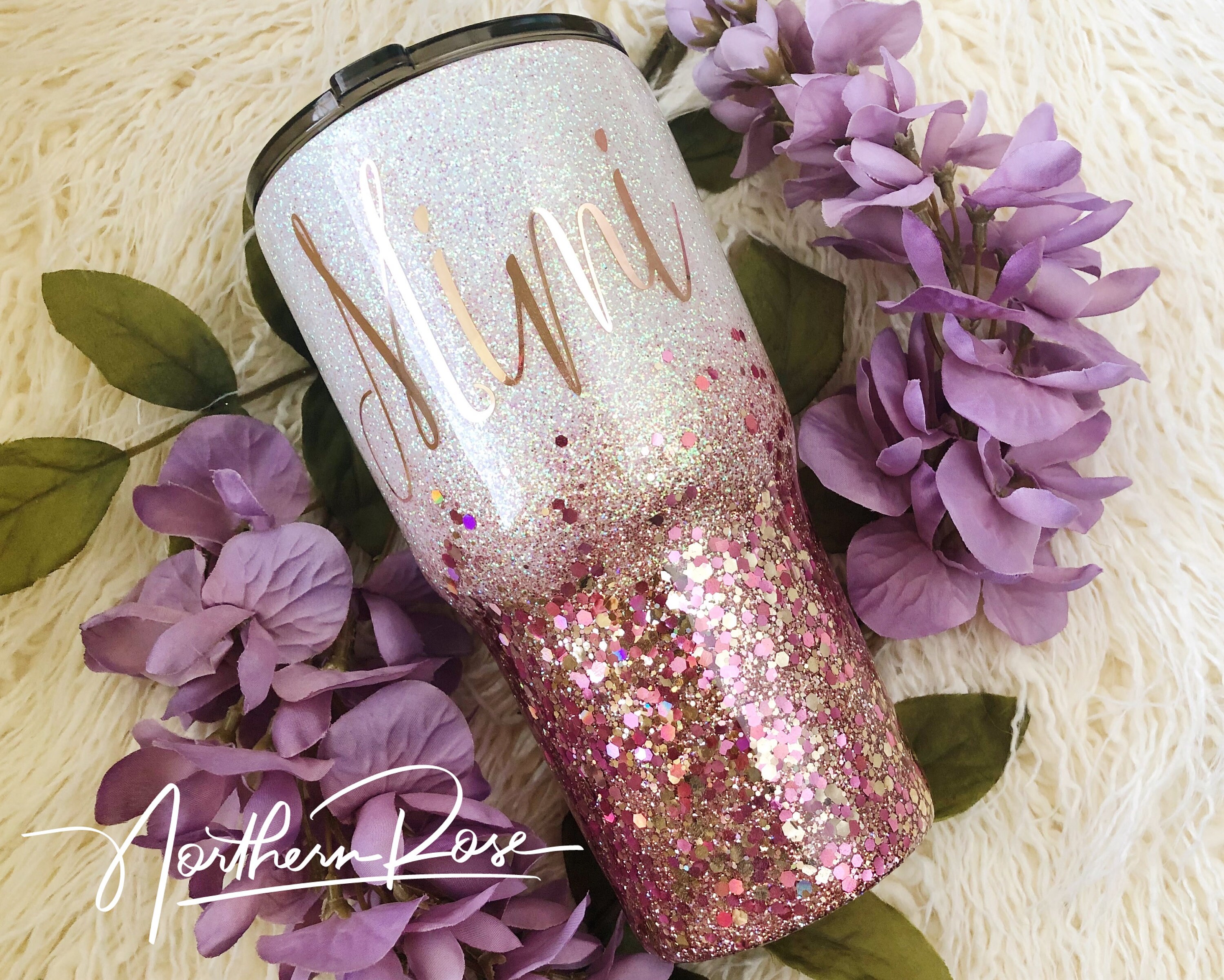 Chunky Rose Gold and White Glitter Tumbler Glitter Tumbler - Etsy