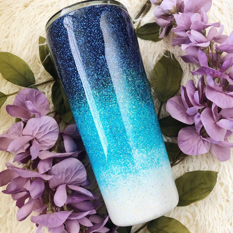 Blue and White Ombre Glitter Tumbler Glitter Tumbler Ombre Etsy