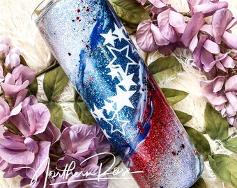 Red, White, and Blue Glitter Tumbler - Glitter Tumbler - 4th of July Tumbler - Personalized Cup - Glitter cup - America - Independence Day