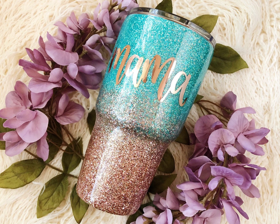 Teal and Rose Gold Ombre Glitter Tumbler Glitter Tumbler Etsy
