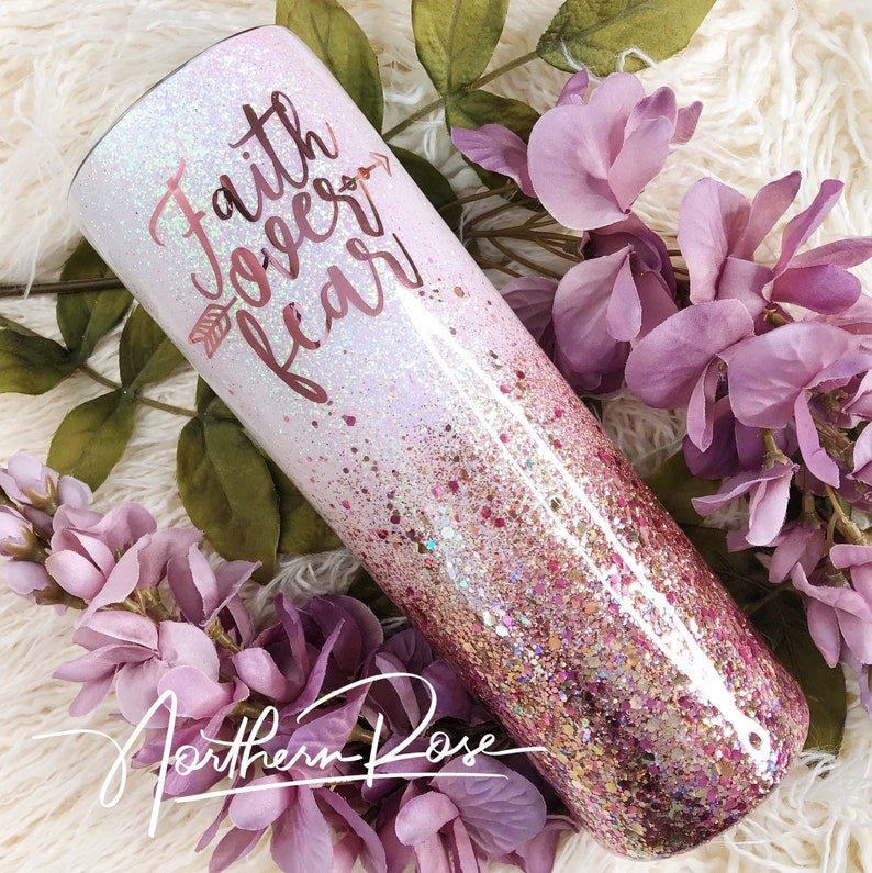 Chunky Rose Gold and White Glitter Tumbler Glitter Tumbler Etsy