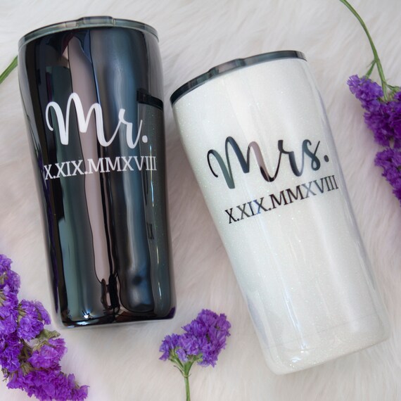 Mr And Mrs Black And White Glitter Tumbler Bridal Couple Etsy