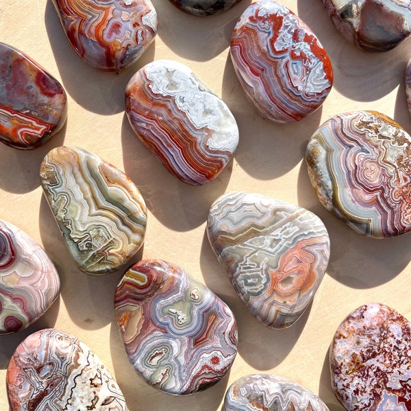 LAGUNA LACE AGATE Mini Palm, Pocket Worry Stones, Choice, Natural Banded Polished Crystal, Spiritual Gifts