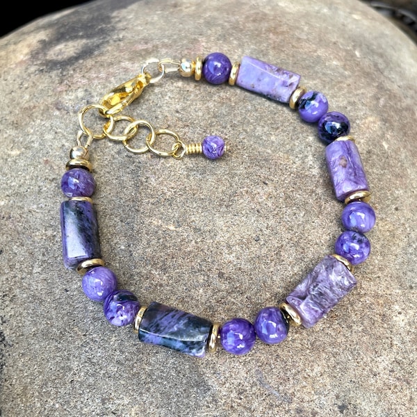 CHAROITE BRACELET, Adjustable, Beaded, Gemstone, Purple Lover, Natural Stone Gemstone Crystal